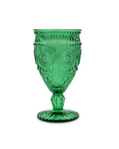 Vintage Style Pressed Glass Wine Goblet - Green