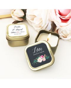 Personalized Floral Garden Gold Square Candle Tins