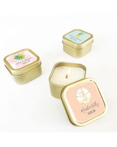Personalized Tropical Beach Gold Square Candle Tins