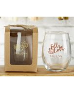 Personalized 9 ounce Stemless Wine Glass - Fall