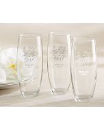 Personalized 9 ounce Stemless Champagne Glass – He Asked, She Said Yes
