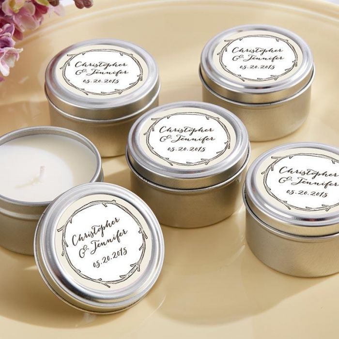 48 Personalized The Hunt Is Over Woodland Round Candle Tins Wedding Favors 