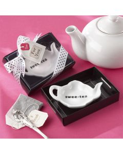 "Swee-Tea" Ceramic Tea-Bag Caddy in Black & White Serving-Tray Gift Box