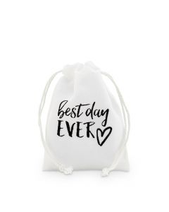 "best Day Ever" Print Muslin Drawstring Favor Bag - Small (12)