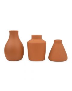 3-Piece Clay Table Vase Set - Brown Terra Cotta