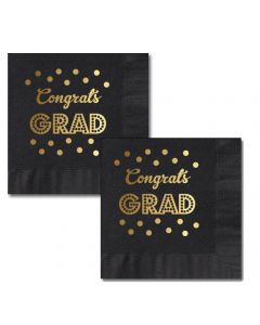 Metallic Gold & Black Graduation Napkins (set of 25)