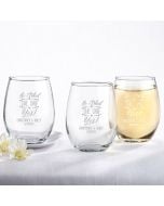 Personalized 9 ounce Stemless Wine Glass – He Asked, She Said Yes