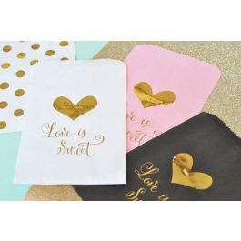 Love Is Sweet Gold Foil Candy Buffet Bags Wedding Favors 